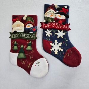 Prima Creations Fleece‎ Christmas Stockings Santa Snowman 3D Applique Set of 2